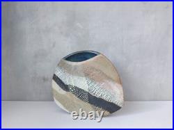 Studio pottery sculptural clay flat vessel Ben Arnup style signed TW slab built Studio pottery sculptural clay flat vessel Ben Arnup style signed TW slab built