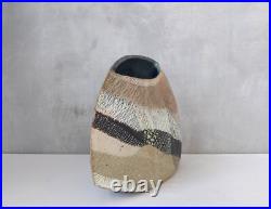 Studio pottery sculptural clay flat vessel Ben Arnup style signed TW slab built Studio pottery sculptural clay flat vessel Ben Arnup style signed TW slab built