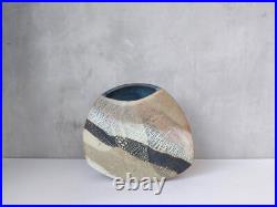 Studio pottery sculptural clay flat vessel Ben Arnup style signed TW slab built Studio pottery sculptural clay flat vessel Ben Arnup style signed TW slab built