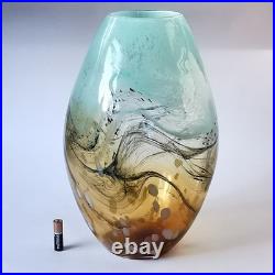 Studio (unsigned) Art Glass Amber Large Vase Murano style abstract hand blown