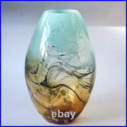 Studio (unsigned) Art Glass Amber Large Vase Murano style abstract hand blown