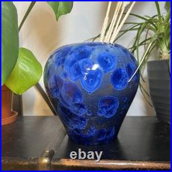 Stunning Cobalt Blue Crystalline Glaze Studio Art Pottery Large Vase Hand Thrown