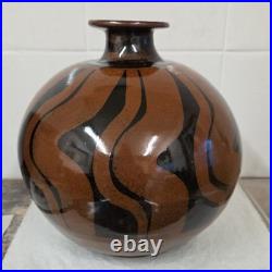 Stunning George Cass Studio Pottery Stoneware Globe Vase Brown/Black 7