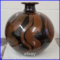 Stunning George Cass Studio Pottery Stoneware Globe Vase Brown/Black 7