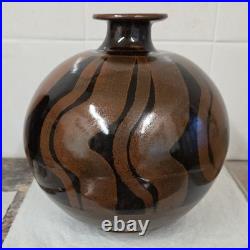 Stunning George Cass Studio Pottery Stoneware Globe Vase Brown/Black 7