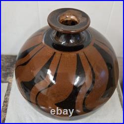 Stunning George Cass Studio Pottery Stoneware Globe Vase Brown/Black 7