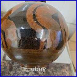 Stunning George Cass Studio Pottery Stoneware Globe Vase Brown/Black 7