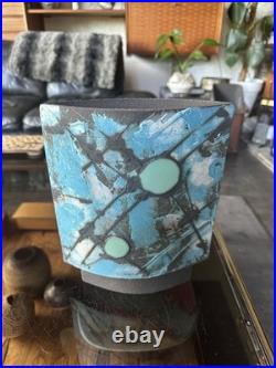 Stunning Modernist Large Studio Pottery Footed Vase By Roger Duke