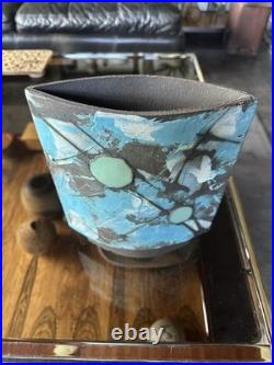 Stunning Modernist Large Studio Pottery Footed Vase By Roger Duke