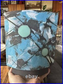 Stunning Modernist Large Studio Pottery Footed Vase By Roger Duke