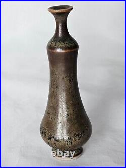 Stunning Swedish Hoganas studio pottery miniature vase, mid century modern