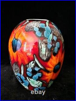 Stunning Unusual Red, Orange, Black & Blue Anita Harris Art Pottery Vase Signed