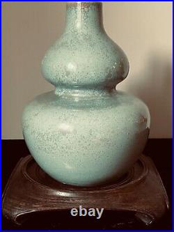 Stunning Vintage Celadon Glazed Double Gourd 27cm Large Studio Pottery Vase