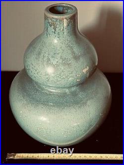 Stunning Vintage Celadon Glazed Double Gourd 27cm Large Studio Pottery Vase