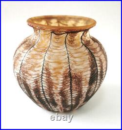 Stunning Vintage circa 1980 Dave Barras Okra Snakeskin Studio Art Glass Vase