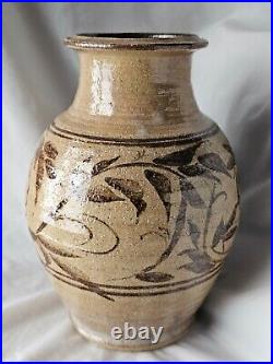 Stunning large studio pottery hand painted vase, beautifully potted