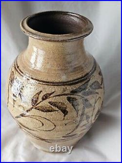 Stunning large studio pottery hand painted vase, beautifully potted