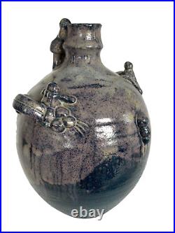 Stunning studio pottery twin handle bottle vase Mark to base