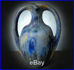 Superb Very Rare Pierrefonds Twin Handled Crystalline Glazed Vase