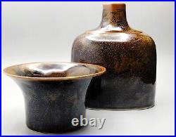 Superb Vintage 1970s Porcelain Studio Pottery Vase & Bowl by Peter Guggenbuhler
