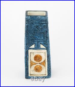 TINA DOUBLEDAY for TROIKA CORNWALL STUDIO ART POTTERY BLUE COFFIN VASE, SIGNED