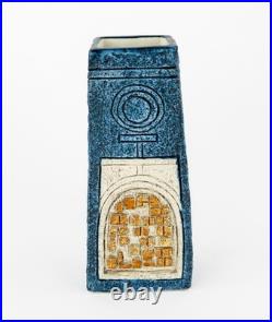 TINA DOUBLEDAY for TROIKA CORNWALL STUDIO ART POTTERY BLUE COFFIN VASE, SIGNED