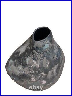 TONY EVANS RAKU Pottery VASE 18.25 SIGNED Freeform Raku Lava Glaze 10lbs