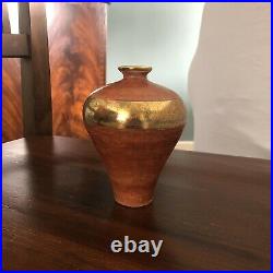 TONY LAVERICK 12cm Vase Studio Pottery Hand Decorated Marbled Gilded Lustre