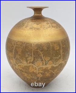 TONY LAVERICK STUDIO POTTERY PORCELAIN GILDED VASE c2000
