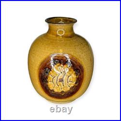 Takatori-yaki Japanese Studio Pottery Vase with Signed Box Ash Glaze, Applied Me