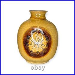 Takatori-yaki Japanese Studio Pottery Vase with Signed Box Ash Glaze, Applied Me