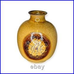 Takatori-yaki Japanese Studio Pottery Vase with Signed Box Ash Glaze, Applied Me