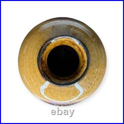 Takatori-yaki Japanese Studio Pottery Vase with Signed Box Ash Glaze, Applied Me