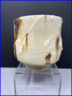Takeshi Yasuda Studio Pottery Tea Bowl cream glaze with brown decoration #257