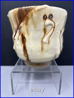Takeshi Yasuda Studio Pottery Tea Bowl cream glaze with brown decoration #259
