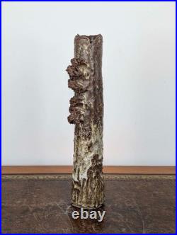 Tall British studio pottery sculpture with volcanic glaze and brutalist organic