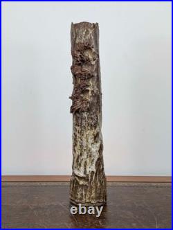 Tall British studio pottery sculpture with volcanic glaze and brutalist organic