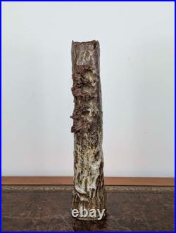 Tall British studio pottery sculpture with volcanic glaze and brutalist organic