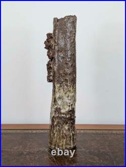 Tall British studio pottery sculpture with volcanic glaze and brutalist organic