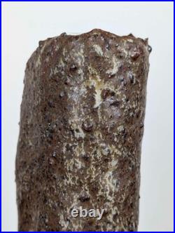 Tall British studio pottery sculpture with volcanic glaze and brutalist organic