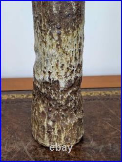 Tall British studio pottery sculpture with volcanic glaze and brutalist organic