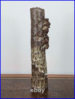 Tall British studio pottery sculpture with volcanic glaze and brutalist organic