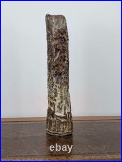 Tall British studio pottery sculpture with volcanic glaze and brutalist organic