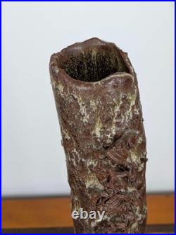 Tall British studio pottery sculpture with volcanic glaze and brutalist organic