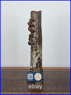 Tall British studio pottery sculpture with volcanic glaze and brutalist organic