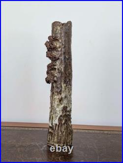 Tall British studio pottery sculpture with volcanic glaze and brutalist organic