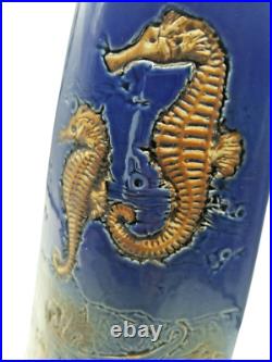 Tenmoku Studio Pottery Malaysia Nature Seahorses Art Vase Blue Beige