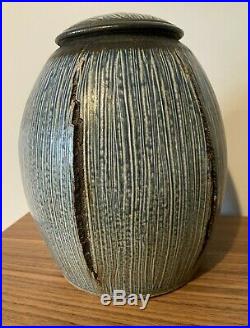 Thomas Constance Clarkson Studio Pottery Jar Vase Lid Blue Stoneware Ash Glazed