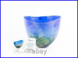 Timothy Harris For Isle Of Wight'blue Seagulls' Glass Open Bowl Vase Signed Timothy Harris For Isle Of Wight'blue Seagulls' Glass Open Bowl Vase Signed