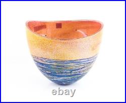Timothy Harris For Isle Of Wight'golden Seagulls' Large Glass Open Bowl Vase Timothy Harris For Isle Of Wight'golden Seagulls' Large Glass Open Bowl Vase